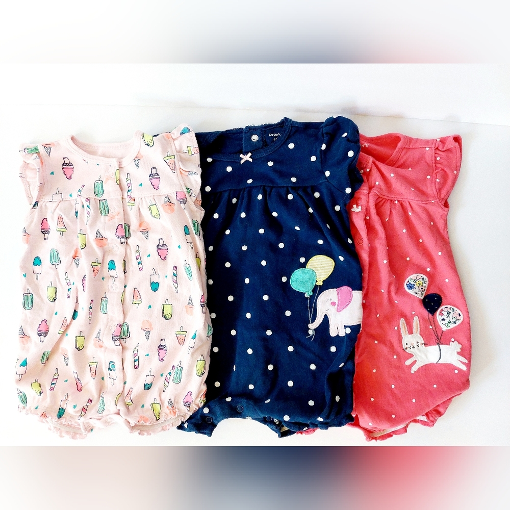 Set of 3 Polka Dot & Patterned‎ Shortsuits size 18 months Carters Ice Cream